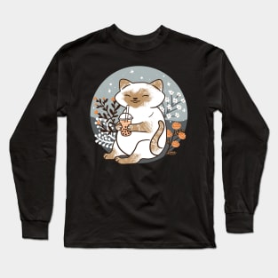 Siamese Cat and Boba Tea Long Sleeve T-Shirt